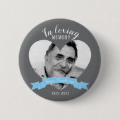 愛情のあるメモリで写真のハートの青いリボンボタン 缶バッジ (正面)