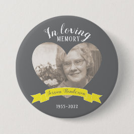 愛情のあるメモリで写真のハート黄色のリボン 缶バッジ