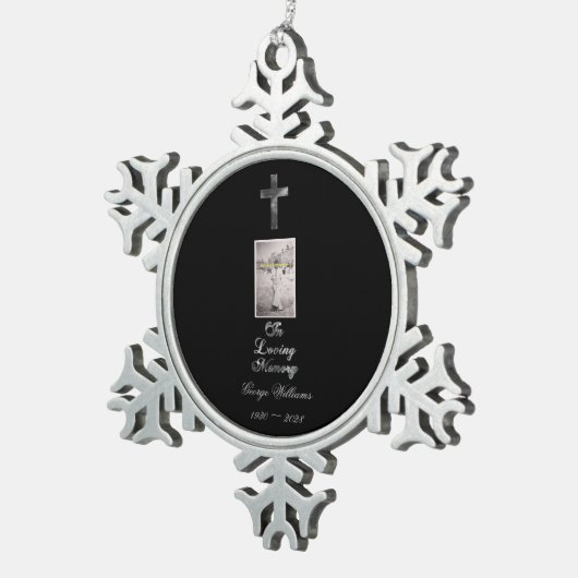 愛情のあるメモリタイポグラフィシルバーグレークロス スノーフレークピューターオーナメント (右)