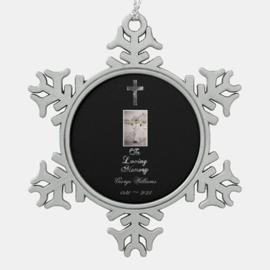 愛情のあるメモリタイポグラフィシルバーグレークロス スノーフレークピューターオーナメント (正面)