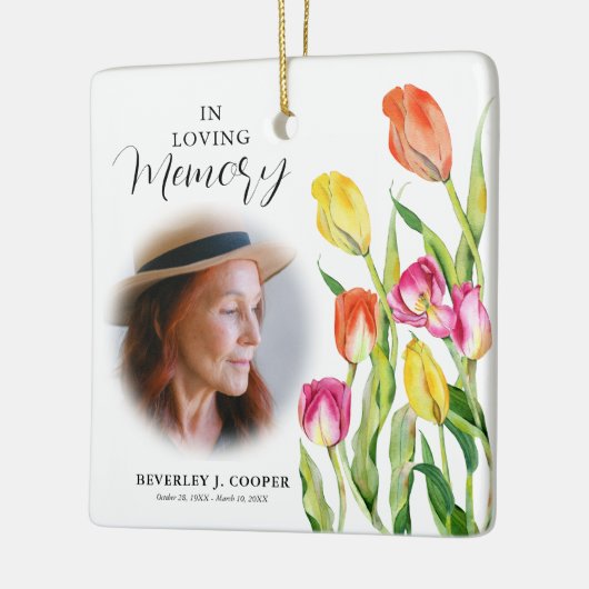 愛情のあるメモリーフォトウォーターカラーチューリップフローラ セラミックオーナメント (左)