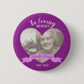 愛情のあるメモリ内の写真ハート名の紫ボタン 缶バッジ (正面)