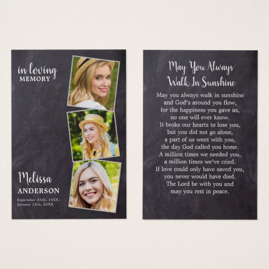 愛情のあるメモリ3写真悔やみや弔慰葬儀祈りの言葉カード (正面&裏面)