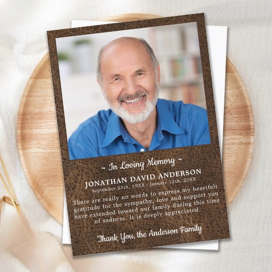 愛情のある思い出フォトレザーフェイク悔やみや弔慰葬儀 サンキューカード