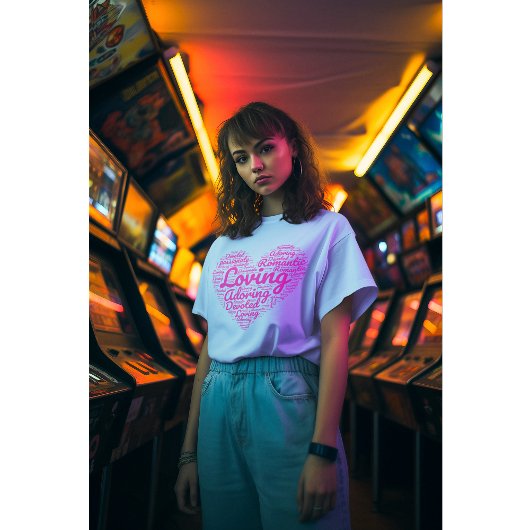 愛情のある明るい赤紫色ハートシャプクラウドアート Tシャツ