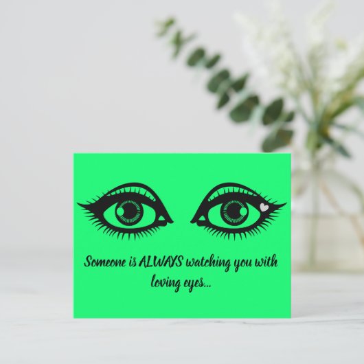 愛情のある目かわいい励ましの引用文ライムグリーン ポストカード (スタンド正面)