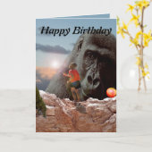 愛情のある目を持つゴリラ、誕生日 カード (黄色い花)