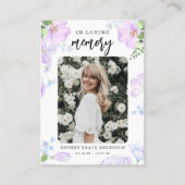 愛情のある花びら祈りの言葉カード内の紫のメモリ 名刺 (正面)