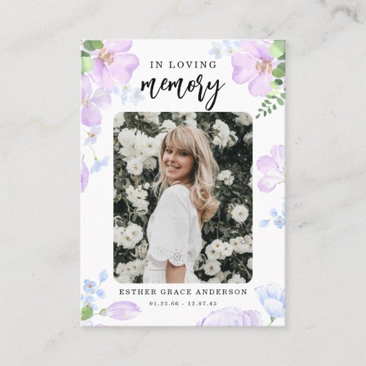 愛情のある花びら祈りの言葉カード内の紫のメモリ 名刺 (正面)
