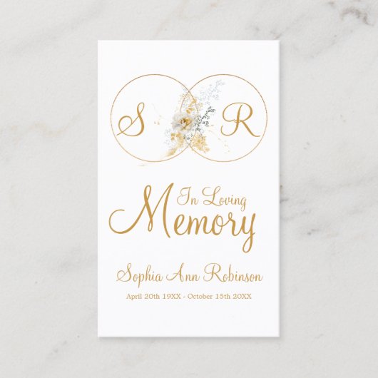愛情のある記憶の中でモノグラム葬儀祈りの言葉カード 名刺 (正面)