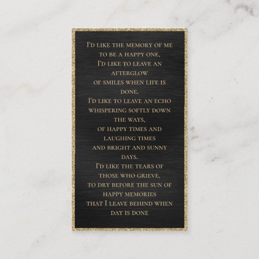 愛情のある記憶の中で悔やみや弔慰葬儀祈りの言葉カード 名刺 (裏面)