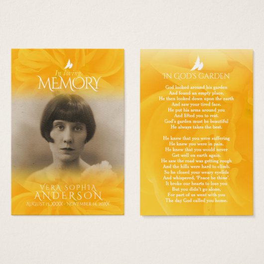 愛情のある記憶の葬儀バラ祈りの言葉詩イエロー (正面&裏面)