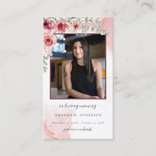 愛情のある記憶の赤面赤い葬儀祈りの言葉カード 名刺 (正面)