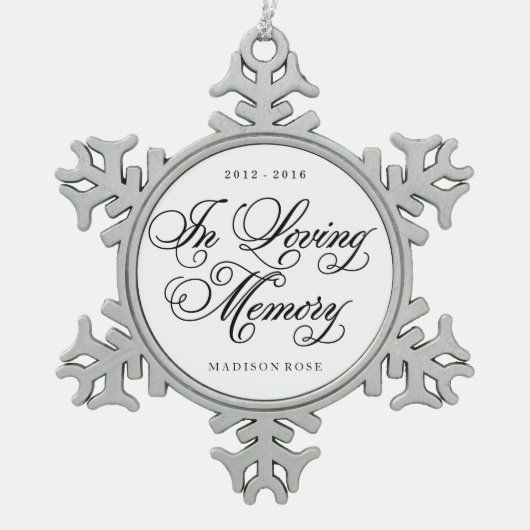 愛情のある記憶オーナメントの記念品 スノーフレークピューターオーナメント (正面)