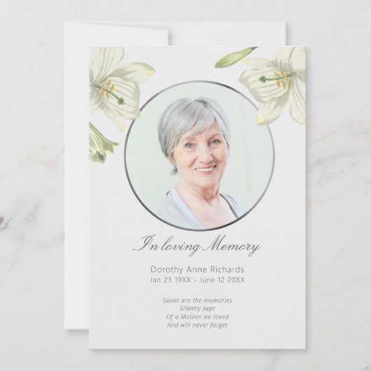 愛情のある記憶ヴィンテージユリの悔やみや弔慰カード 招待状 (正面)