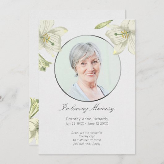 愛情のある記憶ヴィンテージユリの悔やみや弔慰カード 招待状 (正面/裏面)