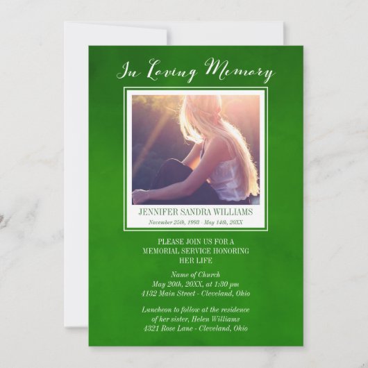 愛情のある記憶写真の記念物のエメラルドグリーン 招待状 (正面)