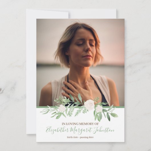 愛情のある記憶葬式のエレガントなアイボリーの花柄 サンキューカード (正面)