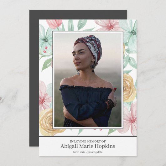 愛情のある記憶葬式のエレガントなパステル調の花柄 サンキューカード (正面/裏面)