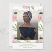 愛情のある記憶葬式のエレガントなピンクの花柄 サンキューカード (正面)