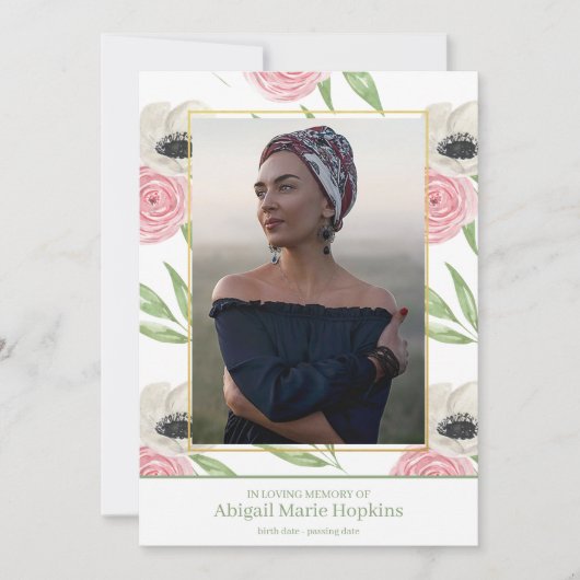 愛情のある記憶葬式のエレガントなピンクの花柄 サンキューカード (正面)