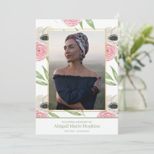 愛情のある記憶葬式のエレガントなピンクの花柄 サンキューカード (スタンド正面)