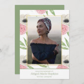 愛情のある記憶葬式のエレガントなピンクの花柄 サンキューカード (正面/裏面)