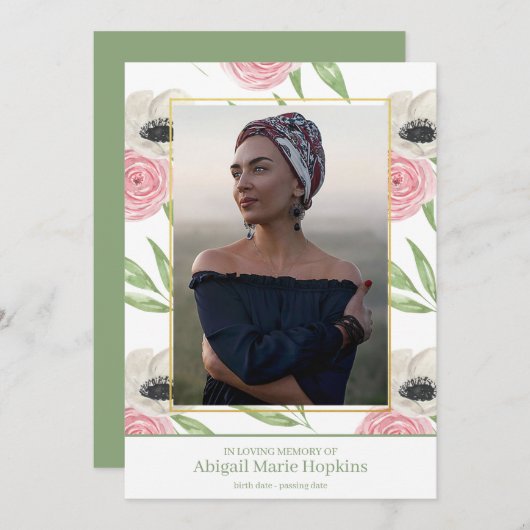 愛情のある記憶葬式のエレガントなピンクの花柄 サンキューカード (正面/裏面)