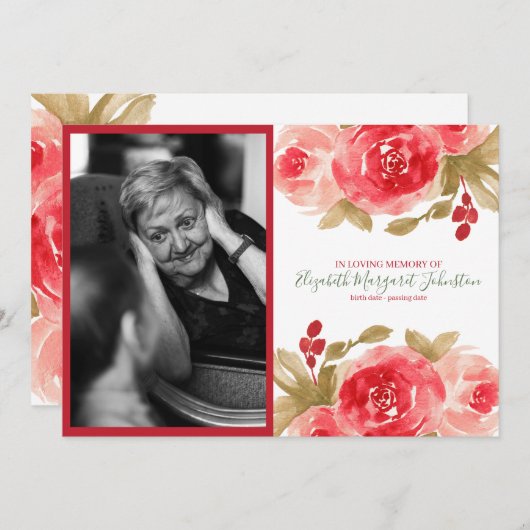 愛情のある記憶葬式のエレガントな赤いバラの花柄 サンキューカード