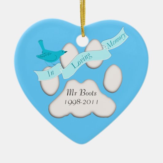 愛情のある記憶青いオーナメントのペットは写真を加えます セラミックオーナメント (正面)