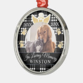 愛情のある記憶|黒い格子縞ペット記念物の写真 メタルオーナメント (左)