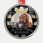 愛情のある記憶|黒い格子縞ペット記念物の写真 メタルオーナメント (正面)