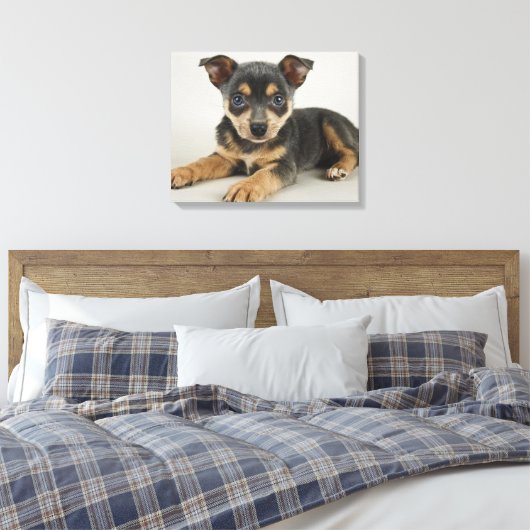 愛情のこもった目をした非常にかわいい子犬 キャンバスプリント (インサイチュ (寝室))