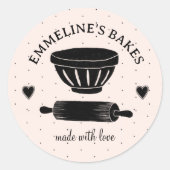 愛情を込めて作られたベーカークックのイラスト付きローリングピン ラウンドシール (正面)