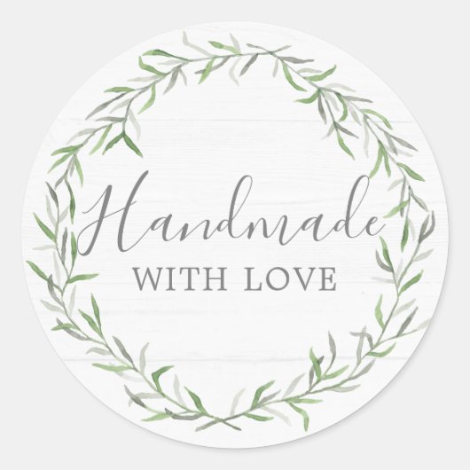 愛情を込めて手作りされた、素朴な木材と植物のリース ラウンドシール (正面)