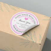 愛情を込めて手作りする |感謝してい黒ピンクステッカー ラウンドシール