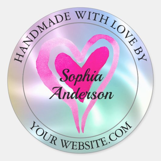 愛情を込めて手作り, ハート & 名前, 虹彩色 2 ラウンドシール (正面)