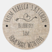 愛情を込めて手作り リュスティックな麻布のジャム缶ラベル ラウンドシール (正面)