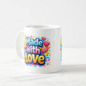 愛情を込めて – ミニマリストハートのタイポグラフィ コーヒーマグカップ (正面左)