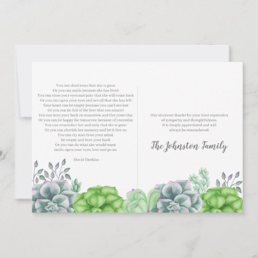 愛情エレガントある思い出の葬儀の多肉栽培の庭 サンキューカード (裏面)