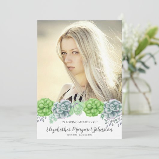 愛情エレガントある思い出の葬儀の多肉栽培の庭 サンキューカード (スタンド正面)