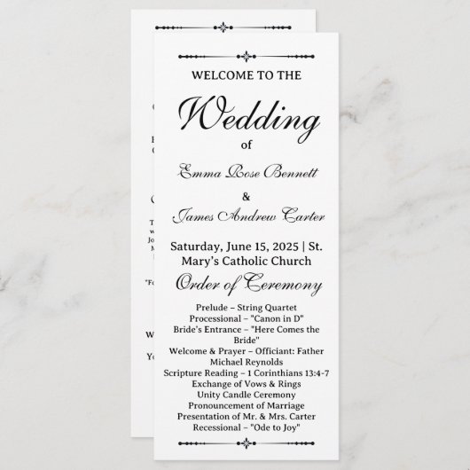 愛情エレガントのある記憶結婚式 プログラム (正面/裏面)