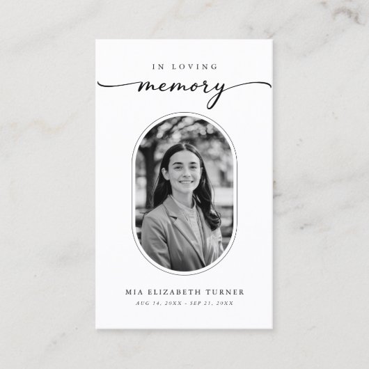 愛情エレガントの記憶で写真葬儀祈りの言葉カード 名刺 (正面)