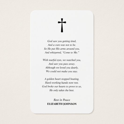 愛情シンプルの記憶の写真葬儀祈りの言葉カード (裏面)