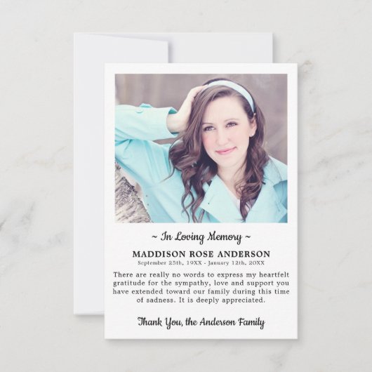 愛情モダンの記憶で写真悔やみや弔慰葬儀 サンキューカード (正面)