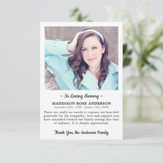 愛情モダンの記憶で写真悔やみや弔慰葬儀 サンキューカード (スタンド正面)