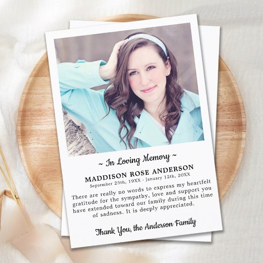 愛情モダンの記憶で写真悔やみや弔慰葬儀 サンキューカード