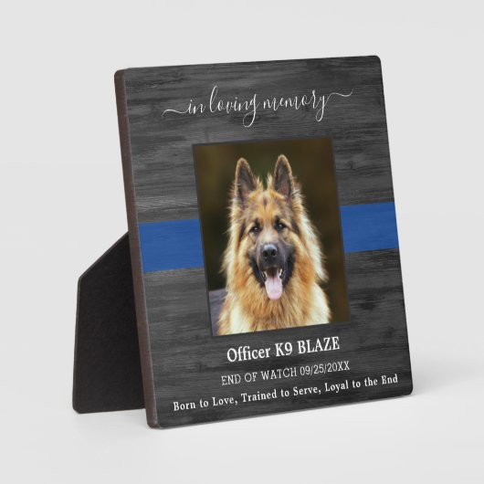 愛情深い思い出の中の警察犬のメモリアルK9将校 フォトプラーク (正面)