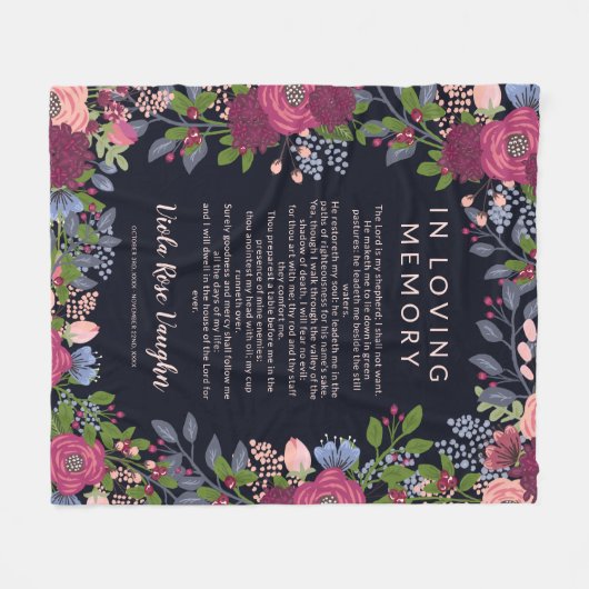 愛情記憶におけるバーガンディの花枠 フリースブランケット (正面(横))