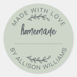 愛情込めて手作りしました セージグリーンスクリプト ホームメイド フードジャー ラウンドシール